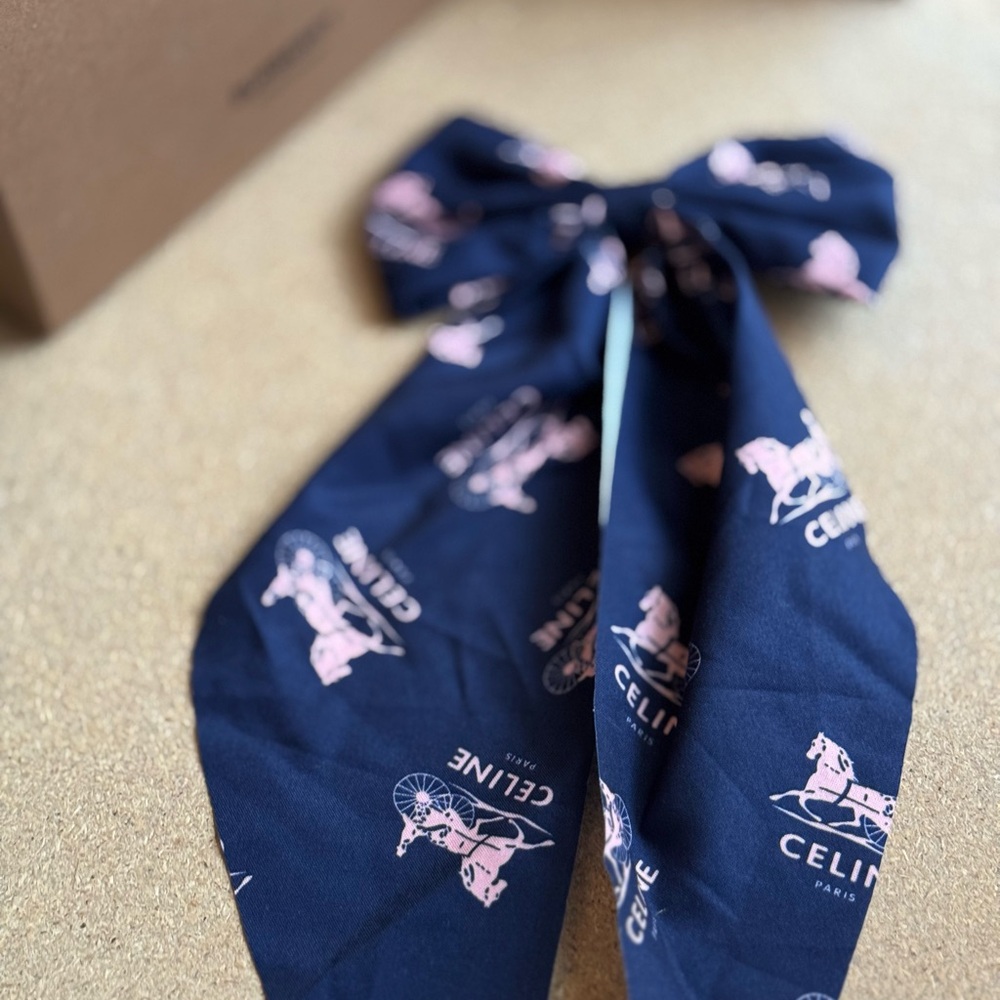 Upcycled Celine Blue and Pink Patterned Hair Bow Clip